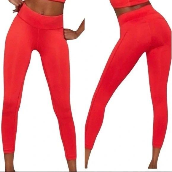 OUTDOOR VOICES TechSweat Flex Tight S Space Dye Red Coral High Rise EUC B59 - Picture 1 of 6
